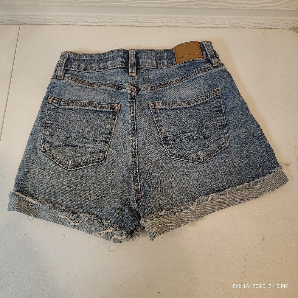American Eagle Jean Shorts Womens SZ 0 Blue Cuffed High Rise 90s Festival Hippie - Picture 5 of 5